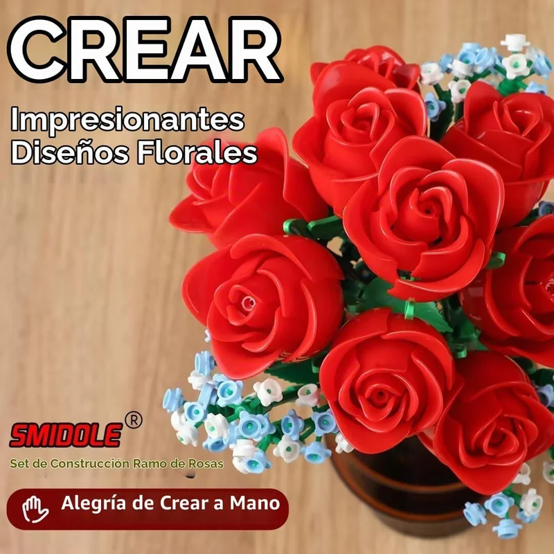 Ramo de rosas rojas en bloques de construcción (648 piezas) - Foto 4
