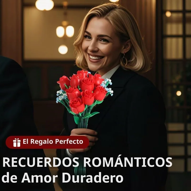 Ramo de rosas rojas en bloques de construcción (648 piezas) - Foto 5