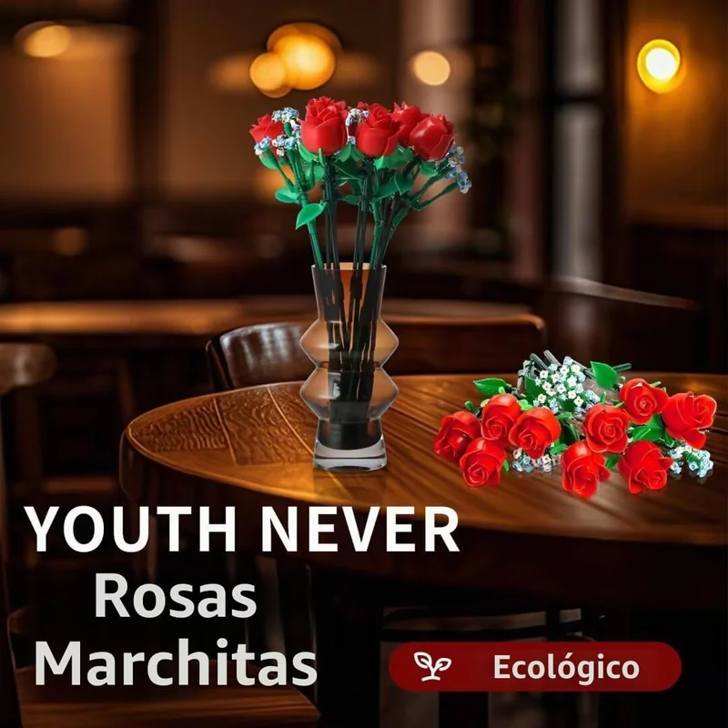 Ramo de rosas rojas en bloques de construcción (648 piezas) - Foto 6