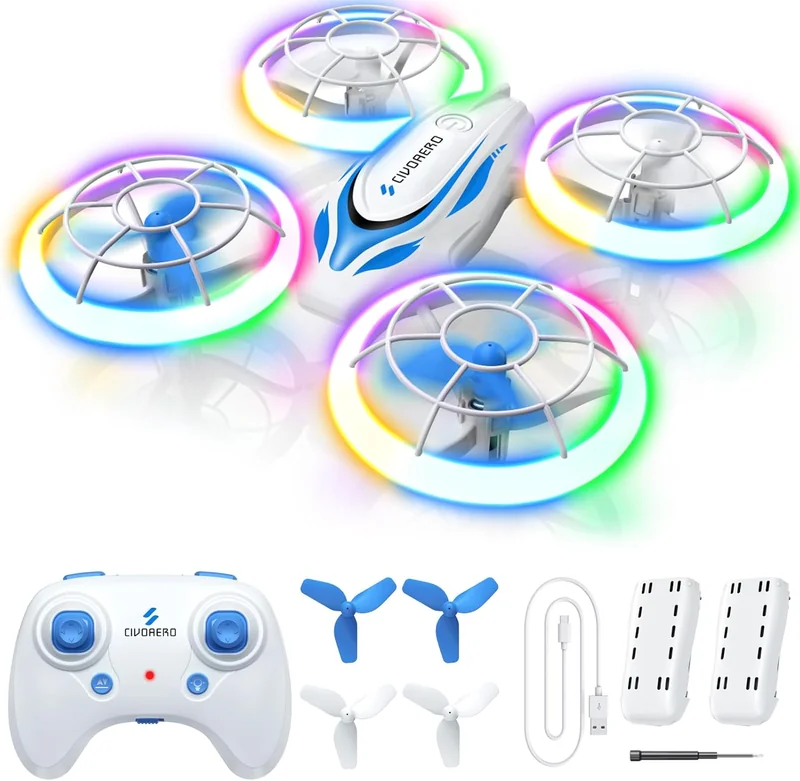Dron con luces LED y hélices protegidas