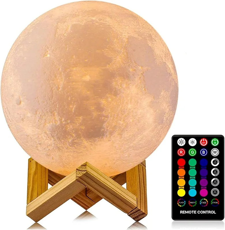 Lámpara de luna Galaxia con soporte de madera