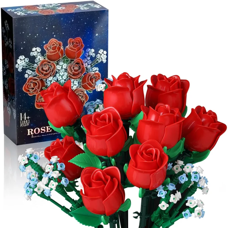 Ramo de rosas rojas en bloques de construcción (648 piezas)