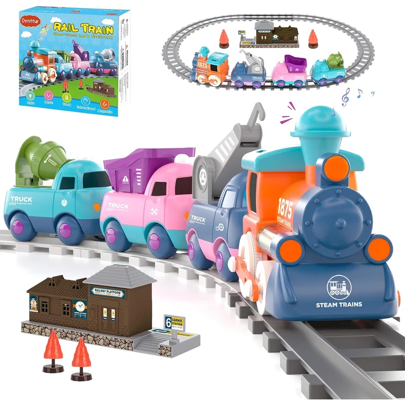 Juego de tren eléctrico infantil con luces, música y pistas